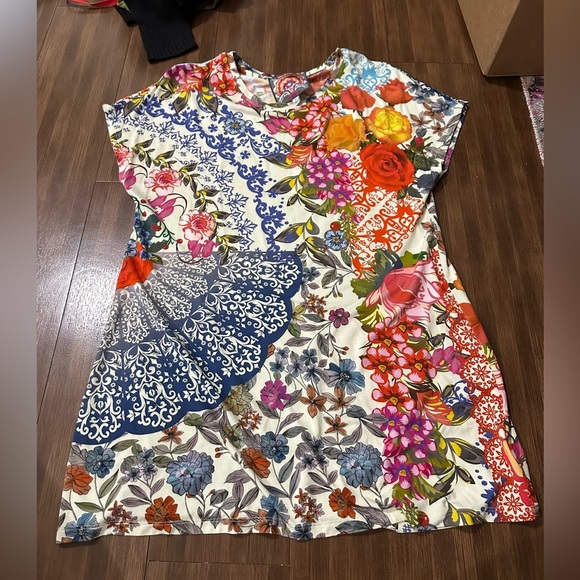 Johnny Was Tango Tunic Top Relaxed Fit Dolman Sleeve Tee Floral Boho Colorful S - Picture 2 of 6